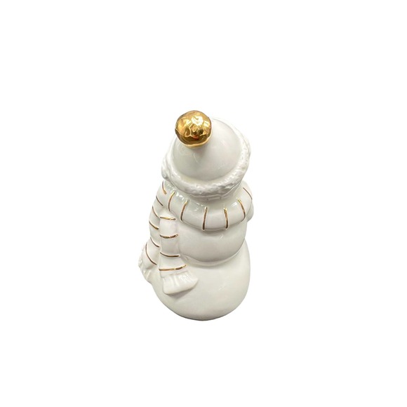 White Snowman & Woman Salt & Pepper Shakers Hugging Gold Trim - Hand Painted - Picture 3 of 6